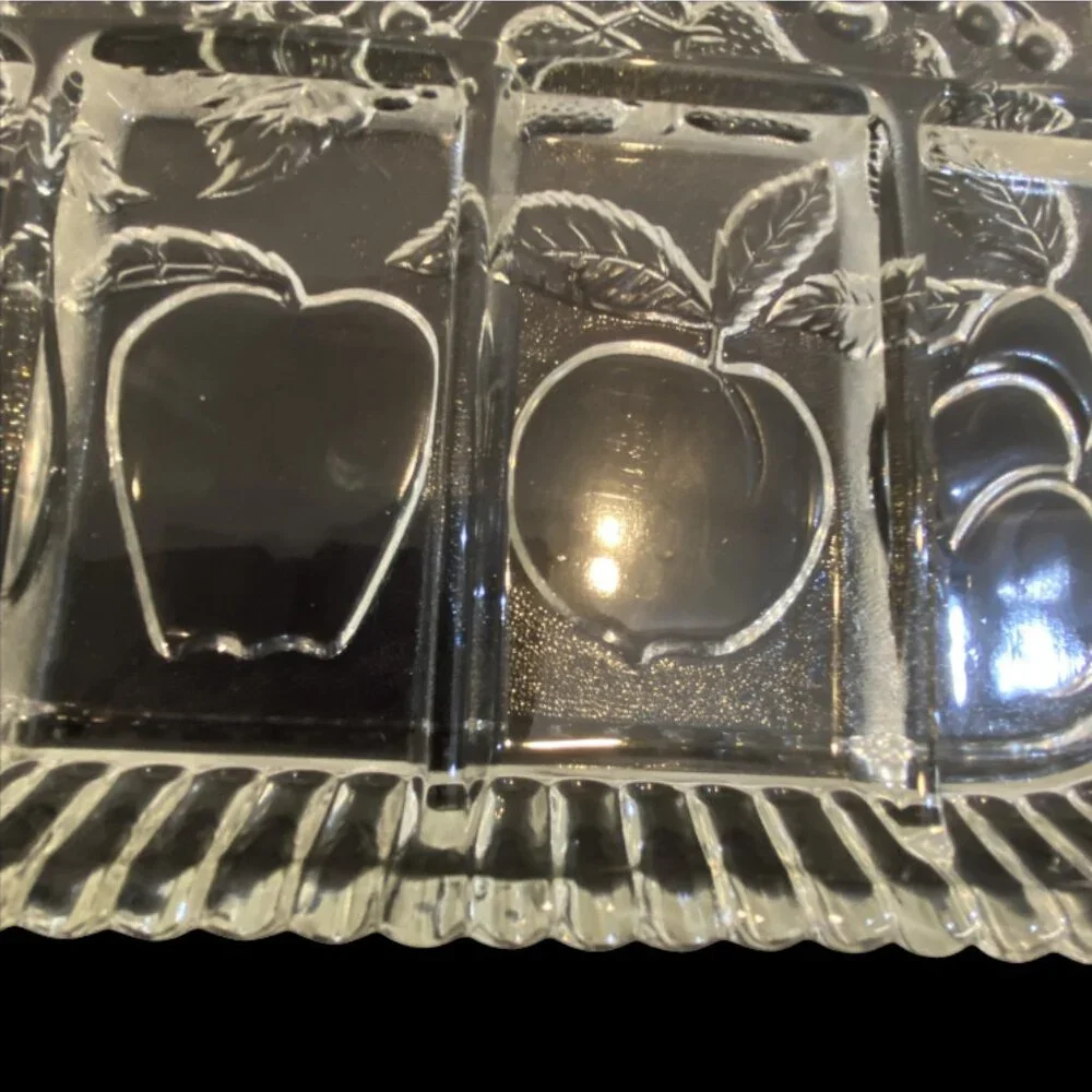 VINTAGE INDIANA GLASS -- Fruit & Relish Tray, 5 Sections, Fruit Design, Heirloom